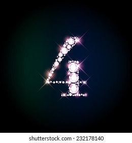 Brillante de diamantes número "4" cuatro de brillantes brillantes (concepto de fuente brillante)