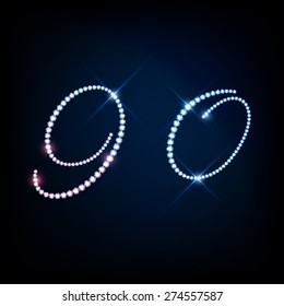 Diamant glänzende Zahlen: neun "9" und null "0" glänzender Brillanten (glitter font concept)