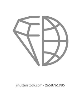 Diamond with globe line icon. Global transfer, international value, global luxury symbol. Vector illustration