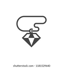 Diamond gluph icon. Simple gemstone template. Graphic sign of jewelry. Game ui element. Web label in flat design. Vector illustration isolated on white background