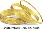 diamond and gold bangles or gold Bracelet woman fashion jewelry luxury bangle set vector illustration