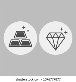 Diamond and gold bar flat vector icons