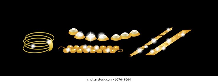 Diamond and gold bracelets on display. Jewelry store. Luxury shopping. Vector illustration 