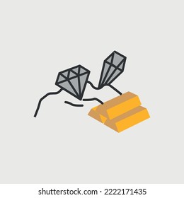 Diamanten- und Goldbergbau - Vektorsymbol-Mineralien 