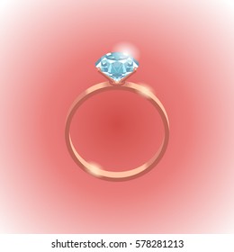 Diamond gold ring on a light red background.