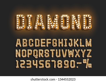 Diamond Golden font alphabet, number sign. Vector illustration
