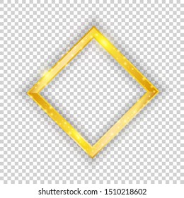 Diamond golden frame with lights effect on transparent background. Shining banner with stars and glitter. Vector template
