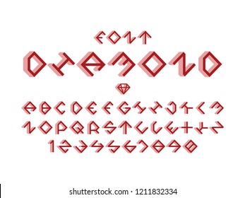 Diamond green font. Vector alphabet letters and numbers. Typeface design. 

