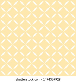 Diamond grid pattern. Vector abstract geometric seamless texture. Subtle background in light yellow and white color. Delicate geometric ornament with small diamond shapes, rhombuses, net, repeat tiles