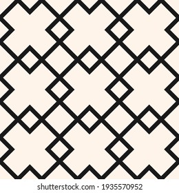 Diamond grid vector seamless pattern. Abstract geometric monochrome texture with thin lines, big rhombuses, squares, mesh, lattice, grill. Simple black and white background. Repeat tileable design