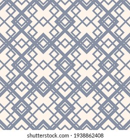Diamond grid vector seamless pattern. Abstract geometric texture with diagonal lines, rhombuses, squares, mesh, lattice, grill. Simple soft blue and white background. Repeat design for decor, print