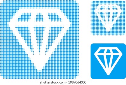 Diamanthalftone gepunktetes Symbol. Halftone Muster enthält runde Elemente. Vektorgrafik von Diamantensymbol auf weißem Hintergrund.