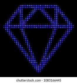 Diamond halftone vector icon. Illustration style is dot iconic diamond symbol on a black background. Halftone texture is created with spheric points.