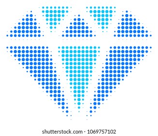 Diamond halftone vector pictogram. Illustration style is dotted iconic Diamond icon symbol on a white background. Halftone texture is circle elements.