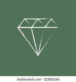 Diamond hand drawn in chalk on a blackboard vector white icon isolated on a green background.