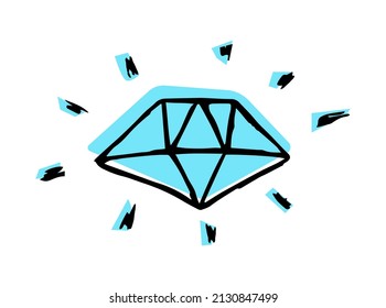 The diamond is hand drawn. Colored vector illustration.