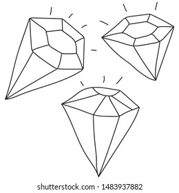 Diamond hand drawn sketch vector set isolated on a white background.