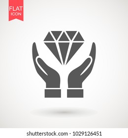 Diamond in hand. Hand holds diamond. Web icon