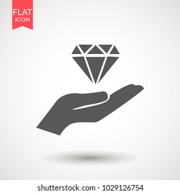 Diamond in hand. Hand holds diamond. Web icon