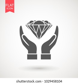Diamond in hand. Hand holds diamond. Web icon