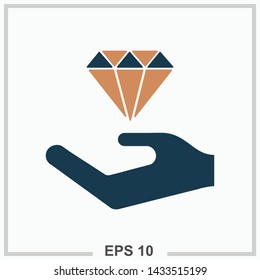 Diamond in hand icon colored isolated vector illustration