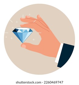 Diamond in hand icon. Creative energy, talent in arm. Imagination, brilliant idea, insight, dream. Modern vector illustration in flat style 