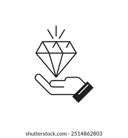 Diamond in the hand logo , Vector abstract logo design templates in trendy linear minimal style - hands with diamond and stars - symbols for cosmetics.