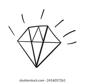 The diamond is hand painted. Isolated linear doodle vector illustration.