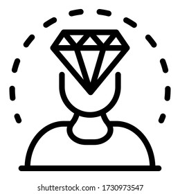 Diamante en el icono de la cabeza. Rombo de contorno en el icono del vector de cabeza para el diseño web aislado en fondo blanco