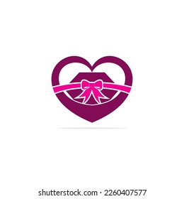 Diamond Heart Gift Logo Stock Vectors .Valentines day Gift Logo . Gift Store Shop Logo Template . Surprise Gift Shop Logo .