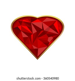 Diamond heart in a gold frame. Template for Valentines Day design. Vector illustration.
