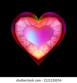 Diamond heart. Greeting card for Valentine's Day. Banner for the holiday. Black background.