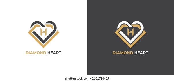 Diamond Heart Jewellery Logo Concept sign icon symbol Design with Letter H. Heart Diamond Logo. Vector illustration logo template