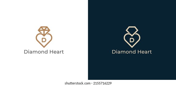 Diamond Heart Logo Concept sign icon symbol Design with Letter D. Diamond and Heart Combination. Vector illustration logo template