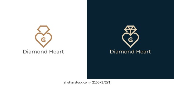 Símbolo de símbolo del signo del logotipo del corazón del diamante Diseño con letra G. Combinación de Diamantes y Corazón. Plantilla de logotipo de ilustración de vector