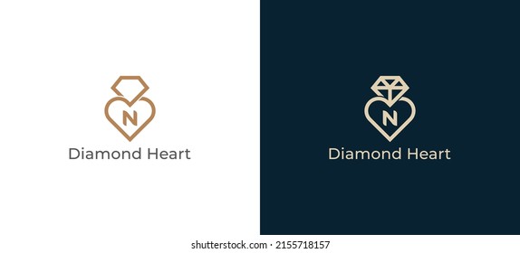 Diamond Heart Logo Concept sign icon symbol Design with Letter N. Diamond and Heart Combination. Vector illustration logo template