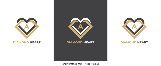 Diamond Heart Logo Concept sign icon symbol Design with Letter A. Heart Diamond Logo Design. Vector illustration logo template