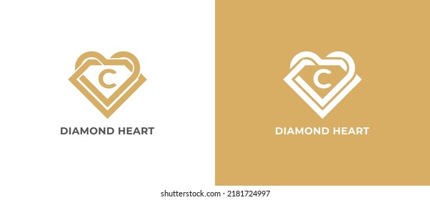 Diamond Heart Logo Concept sign icon symbol Design with Letter C. Jewellery Logo. Vector illustration logo template