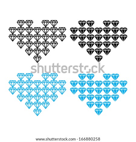 Diamond heart, luxury vector icons set 