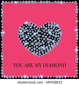 diamond heart on a pink background, framed