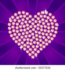 Diamond heart on purple background