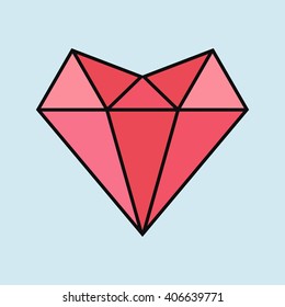 Diamond heart symbol. Gem. Vector illustration