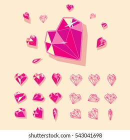 Diamond heart Vector with many angles. Valentine's day love symbol in colorful cartoon and geometric style. Fit for chic illustration. EPS8