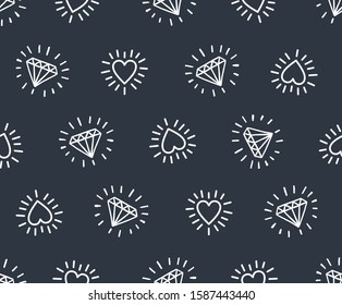 diamond heart vector seamless pattern