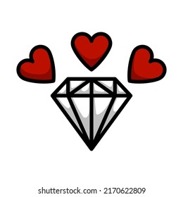 Diamante con icono del corazón. Contorno de negrita editable con diseño de relleno de color. Ilustración vectorial.