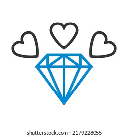 Diamant mit Herzsymbol. Bearbeitbare, fette Rahmenlinie mit Farbfülldesign. Vektorgrafik.