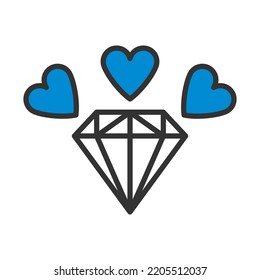 Diamond With Hearts Icon. Editable Bold Outline With Color Fill Design. Vector Illustration.
