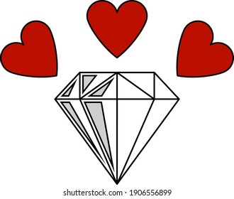 Diamante con icono del corazón. Esquema Editable Con Diseño De Relleno De Color. Ilustración vectorial.