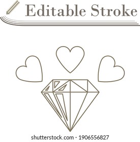 Diamond With Hearts Icon. Editable Stroke Simple Design. Vector Illustration.
