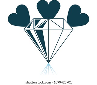Diamante con icono del corazón. Diseño de reflexión de sombra. Ilustración vectorial.